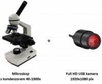 Mikroskop 40x-1000x s kondenzorem + FULL HD USB kamera