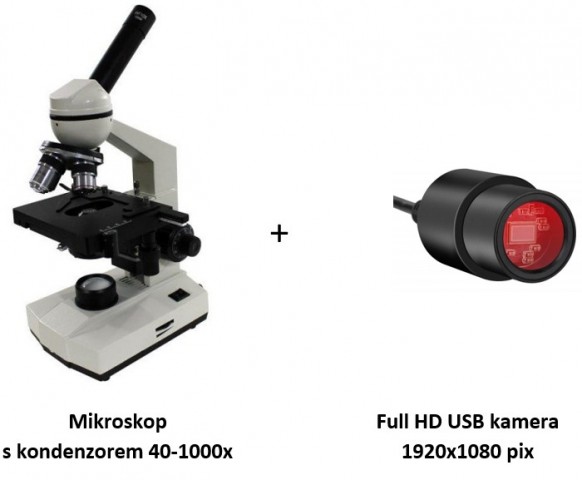 Mikroskop 40x-1000x s kondenzorem + FULL HD USB kamera 1